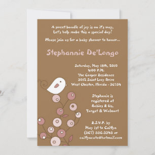 12x18 Pink Bird Retro Bush Kinderdusche Einladung