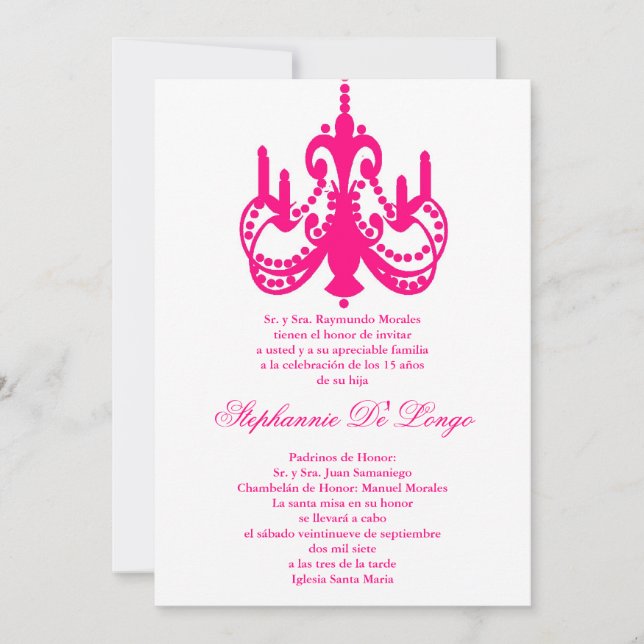 12x18 Pink Chandelier Quinceanera Party Einladung (Vorderseite)