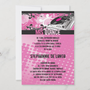 12x18 Pink DJ Spin Turntable Quinceanera Einladung