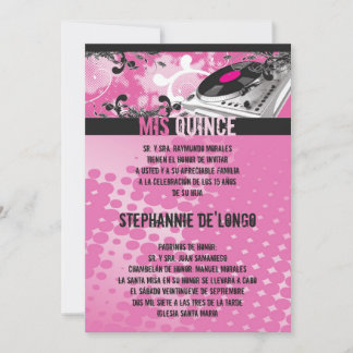 12x18 Pink DJ Spin Turntable Quinceanera Einladung