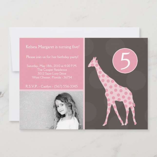 12x18 Pink Giraffe Foto Geburtstagsparty Einladung (Vorderseite)