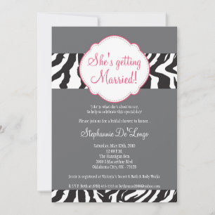 12x18 Pink Gray Zebra Stripe Brida Dusche Einladun Einladung