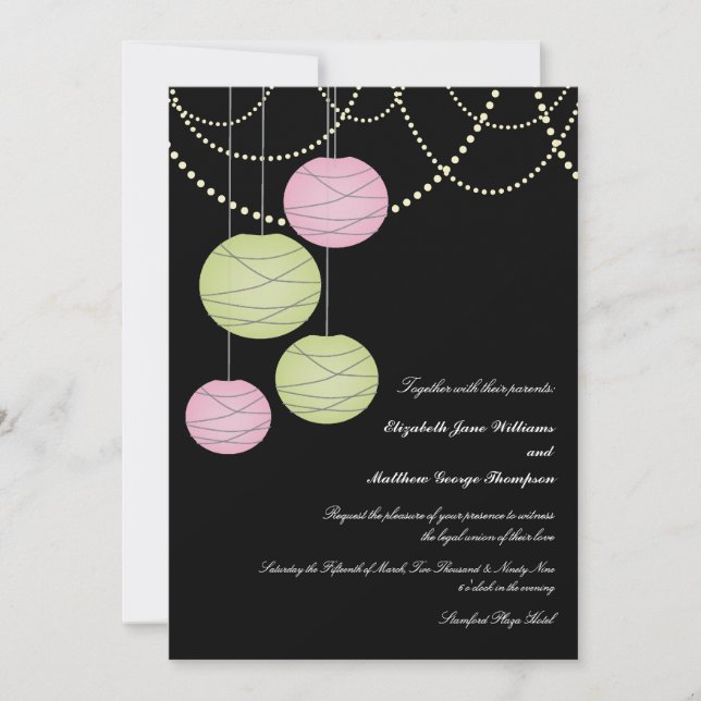 12x18 Pink & Green Paper Lanterns Wedite Einladung (Vorderseite)