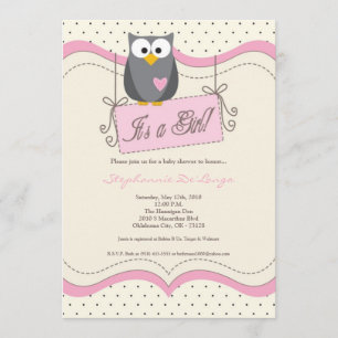 12x18 Pink Hoot Owl Woodland Babydusche Einladung