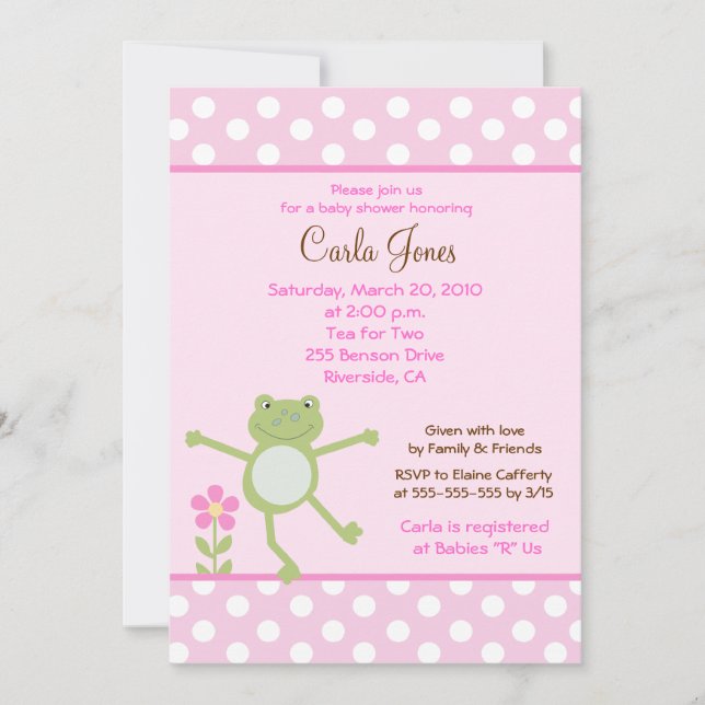 12x18 Pink Leap Frog Girl Dusche Einladung (Vorderseite)