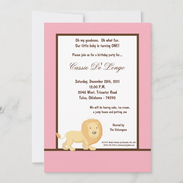 12x18 Pink Lion Birthday Party Einladung (Vorderseite)