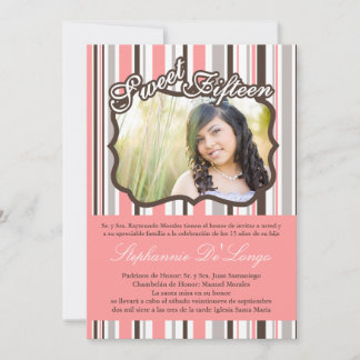 12x18 Pink Stripe FOTO Quinceanera Party Einladung