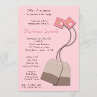 12x18 Pink Tea Tag Tee Party Geburtstagsfeier Einl Einladung