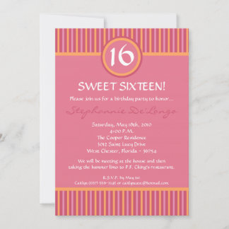 12x18 Pink und Orange Streifen 16 Geburtstagsfeier Einladung