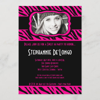 12x18 Pink Zebra FOTO Sweet 16 Geburtstagseinladun Einladung