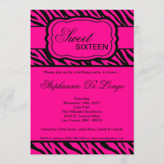 12x18 Pink Zebra Print Geburtstagsparty Einladung
