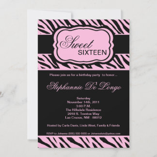 12x18 Pink Zebra Print Geburtstagsparty Einladung