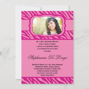 12x18 Pink Zebra Print Patter Quinceanera Einladun Einladung