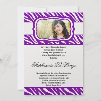 12x18 Purp Zebra Print Patter Quinceanera Einladun Einladung