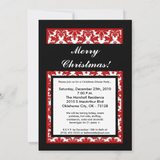12x18 Red Black Damask Weihnachts-Party Einladung