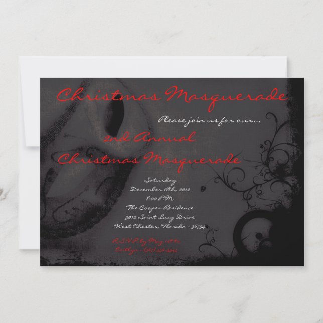 12x18 Red Black Masquerade Weihnachten XMAS Einlad Einladung (Vorderseite)