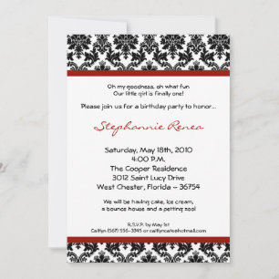 12x18 Red Crimson Damask Geburtstagsparty Einladun Einladung