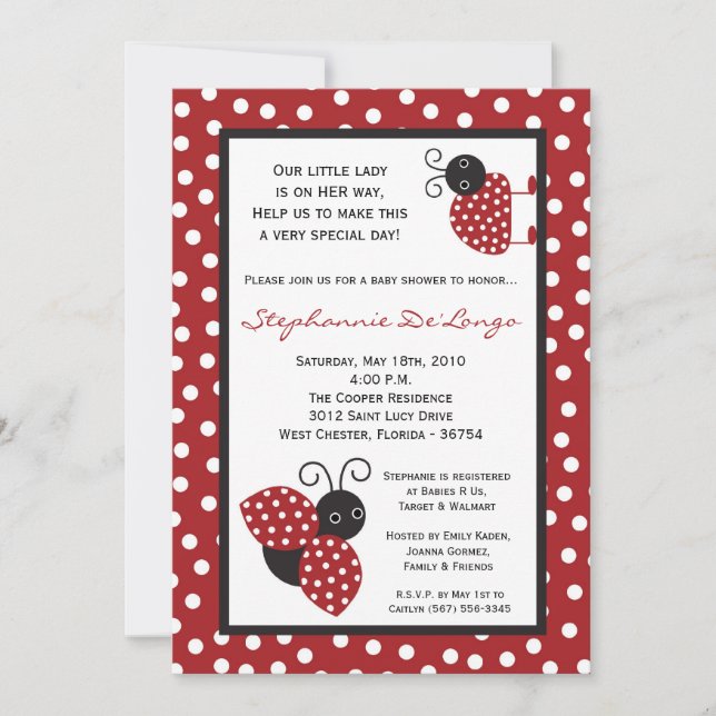 12x18 Red Crimson Lady Bug Babydusche Einladung (Vorderseite)