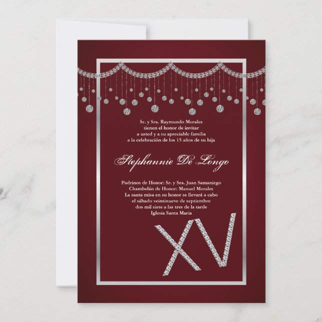 12x18 Red Diamond Quinceanera Birthday Einladung (Vorderseite)