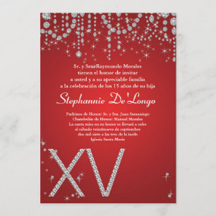 12x18 Red Diamond Quinceanera Geburtstag Einladung
