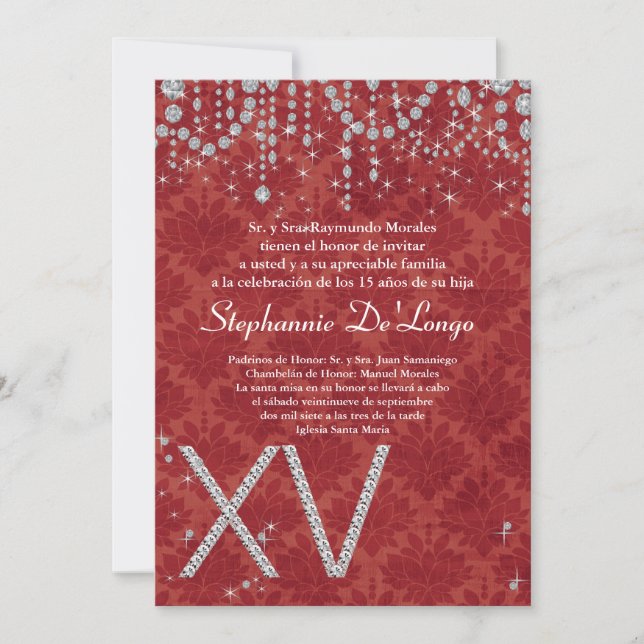 12x18 Red Diamond Quinceanera Geburtstag Einladung (Vorderseite)