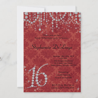 12x18 Red Diamond Sweet 16 Geburtstag Einladung