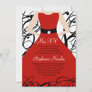 12x18 Red Dress Quinceanera Birthday Einladung