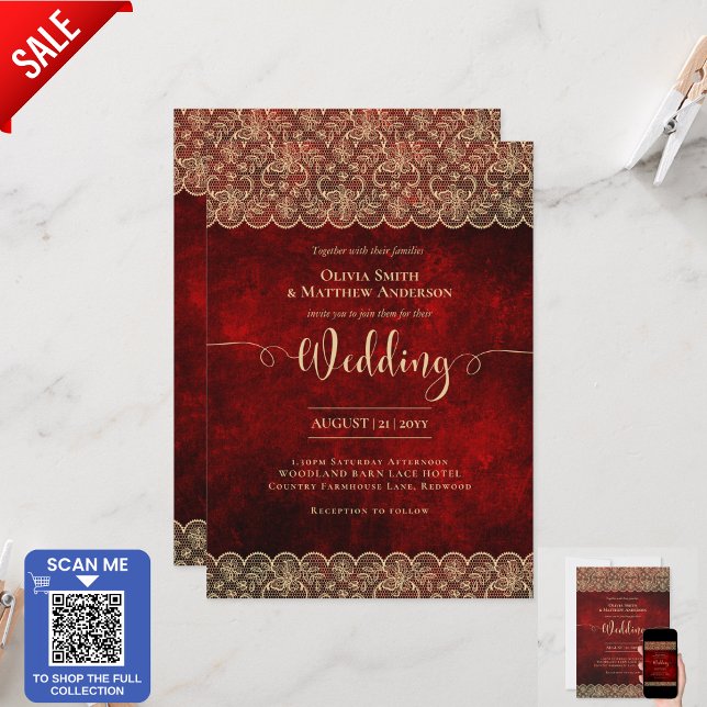 12x18 RED Gold Lace Wedding Print oder Download Einladung (Von Creator hochgeladen)