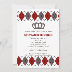 12x18 Red Gray Raute Crown Baby Dusche Einladung