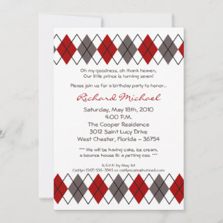 12x18 Red Gray Raute Punk Geburtstagsparty Einladu Einladung