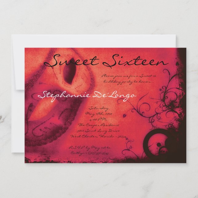 12x18 Red Masquerade Sweet 16 Geburtstag Einladung (Vorderseite)