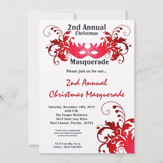 12x18 Red Masquerade Weihnachten XMAS Einladung (Vorderseite)