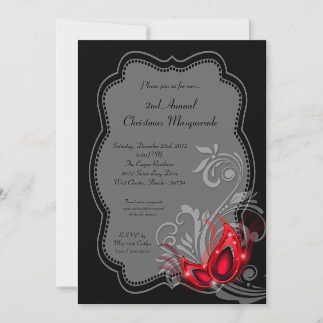 12x18 Red Masquerade Weihnachten XMAS Einladung (Vorderseite)