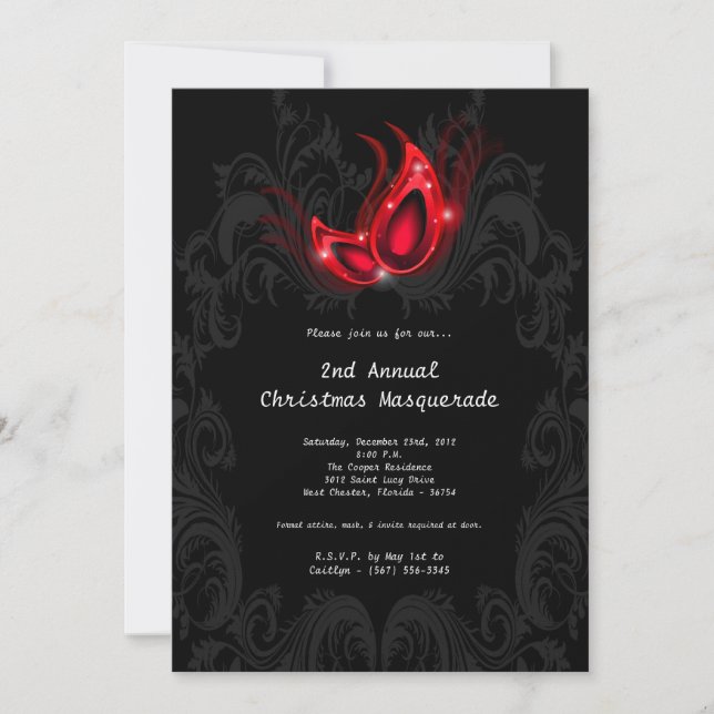 12x18 Red Masquerade Weihnachten XMAS Einladung (Vorderseite)