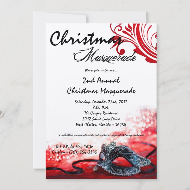 12x18 Red Masquerade Weihnachten XMAS Einladung (Vorderseite)