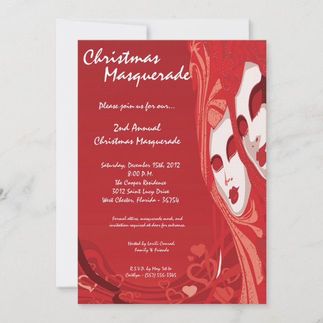12x18 Red Masquerade Weihnachten XMAS Einladung (Vorderseite)