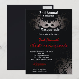 12x18 Red Silver Masquerade Weihnachts-Einladung Einladung