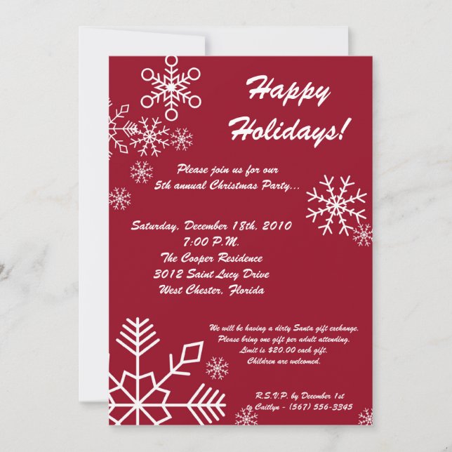 12x18 Red Snowflake Weihnachts-Party Einladung (Vorderseite)