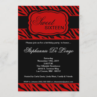12x18 Red Zebra Print Geburtstagsparty Einladung