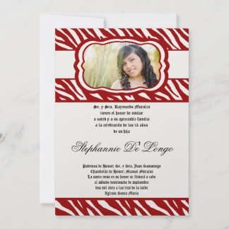 12x18 Red Zebra Print Patter Quinceanera Einladung