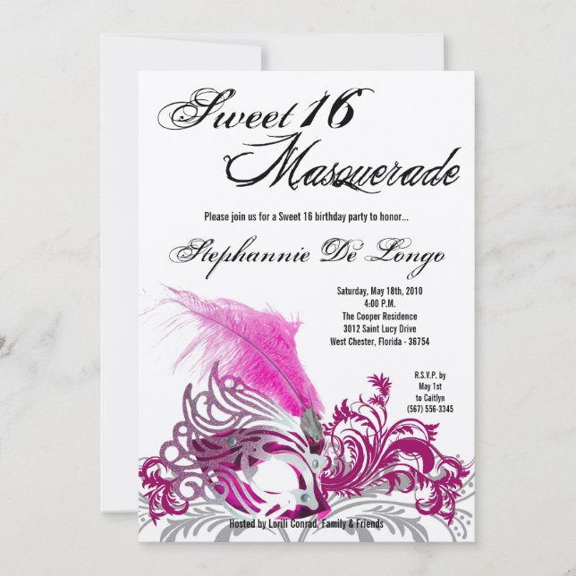 12x18 Rosa-Maskerade-Bonbon 16 Einladung (Vorderseite)