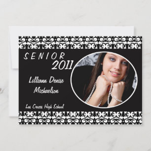 12x18 Schwarz-weiß Damask Foto Senior Ankündigung
