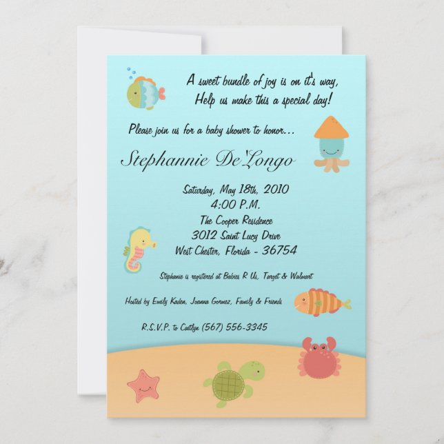 12x18 Sea Life Ocean Fish Baby Dusche Einladung (Vorderseite)