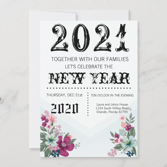 12x18 Silvester Einladung tropischer Blume über (Vorderseite)