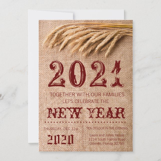 12x18 Silvester Einladung Wheat on Burlap Sack (Vorderseite)
