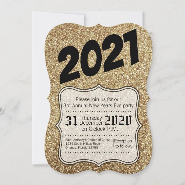 12x18 Silvester Party Einladung Gold Glitzer (Vorderseite)