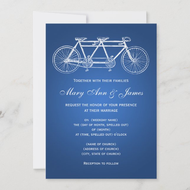 12x18 Simple Wedding Tandem Bike Blue Einladung (Vorderseite)