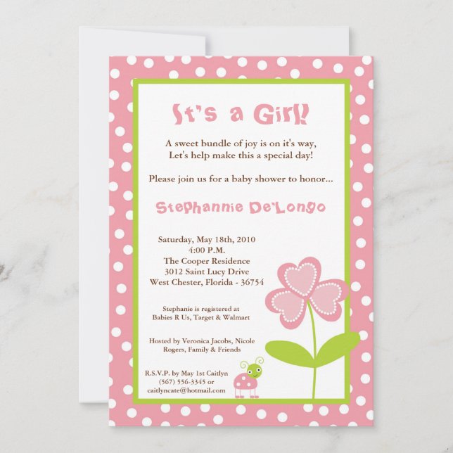 12x18 Spring Time Lady Bug Babydusche Einladung (Vorderseite)