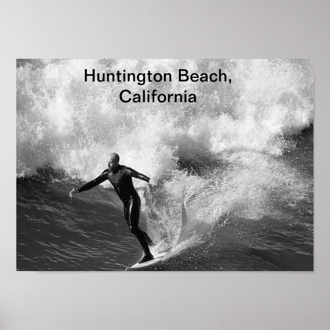 12x18 Surfer blk whk, Huntington Beach, Kalifornie Poster (Vorne)