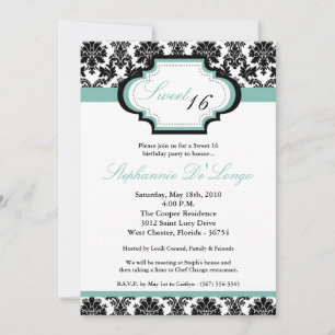 12x18 TiffanyBlu Damask Sweet 16 Birthday Einladun Einladung